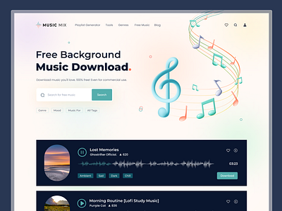 Music Landing page web UI.