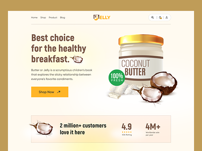 Jelly, ecommerce landing page 3d case study coconut butter creative design design ecommerce illustration jelly landing page minimal online shop product page shopify uiux website woocommerce