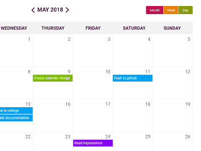 Calendar / Events apps calendar clean dashboard design