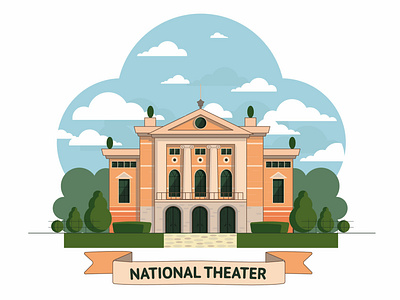 National theater architecture building flat illustration theater vector