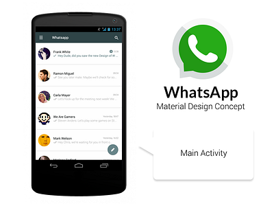 WhatsApp Material Design Concept android app concept logo logodesign material materialdesign redesign whatsapp