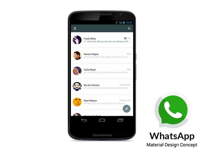 WhatsApp Material Design Concept - Chats by Dominik Biedebach on Dribbble