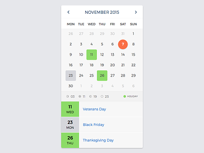 Calendar - holidays and celebrations calendar clean design flat ui website widget