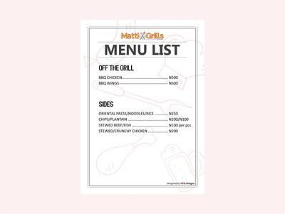 Matti Grills Menu List branding design flyer design identity