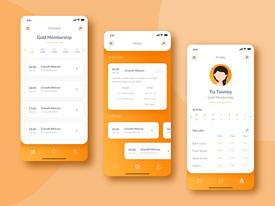 Training schedule app app appdesign booking bright card cards colorful crossfit design fitness orange schedule shadow ui uidesign