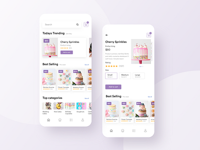 The Little Cake Shop app bakery bright cake card cards carousel checkout clean colorful design ecommerce ecommerce app minimal purple shadow shopping simple typography ui