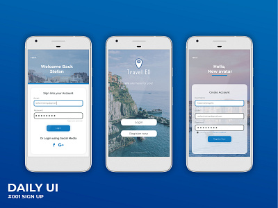 #DailyUI, #001 – Sign up app design flat logo mobile app photo photoshop travel typography ui ux