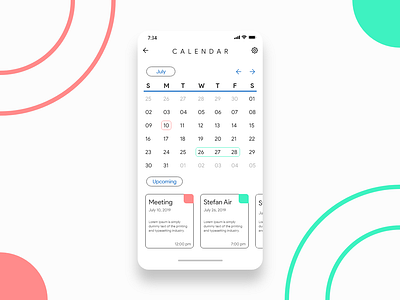 Daily UI #038 - Calendar 038 adobe xd app branding calendar calendar 2019 calendar app calendar design calendar ui challenge colors daily 100 challenge daily challange dailyui design mobile ui ux vector