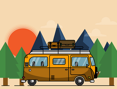 Volkswagen retro van car design flat flatdesign graphic design illustraion nature retro simple sun travel van vector vintage volkswagen vw vw bus