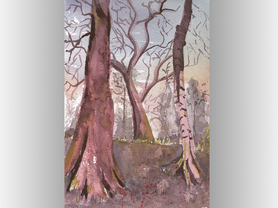 Trees002 illustration traditional art watercolour painting