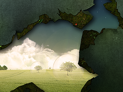 Through The Looking Wall clouds hole landscape photomanip spheres trees wall wallpaper