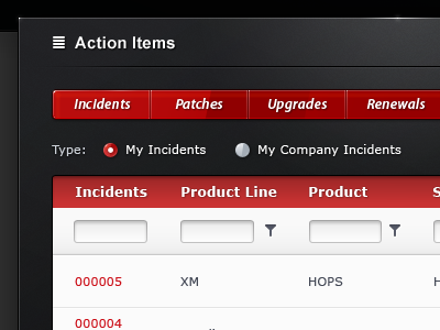 Infor Support - Action Items black buttons dialog box gloss interface popup red ui user interface ux web web design