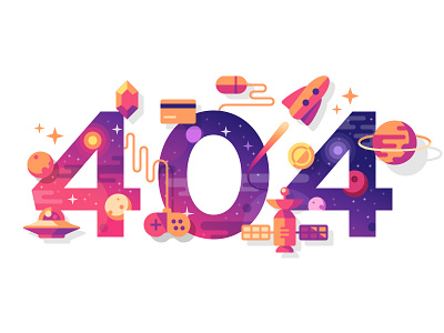 404 illustration 404 card flat gem planet rocket satellite space stars ufo ui web