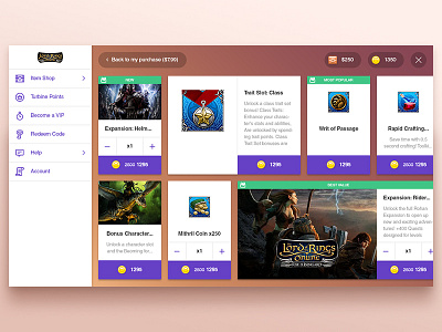 New UI cards flat game icon mmo online sidebar storefront tablet ui ux web