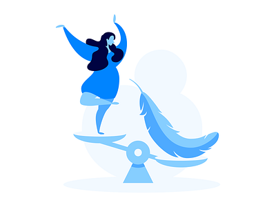 Cheaper Leads balance blue dance dress e commerce feather flat illustration landing libra messenger marketing scales web woman