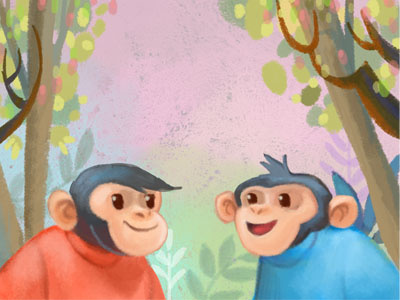 Imagine Learning- "Libritos" book covers chimpanzees friends happy illustration imagine learning nature textures