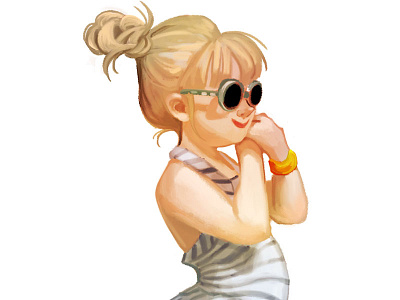 Swimsuit detail hot day illustration little girl summer sunglasses swimsuit