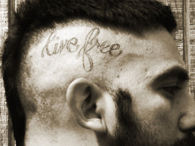 live free head lettering tattoo