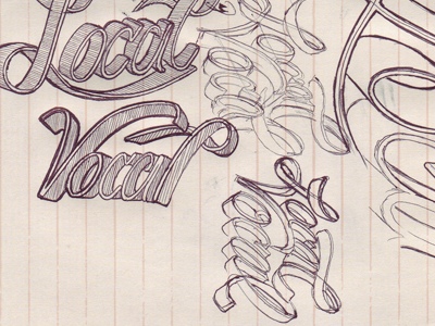 localvocalsketch lettering perspective ribbon script sketch