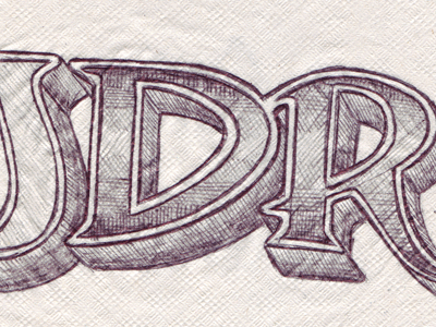 DR cocktail napkin crosshatch lettering perspective shading sketch