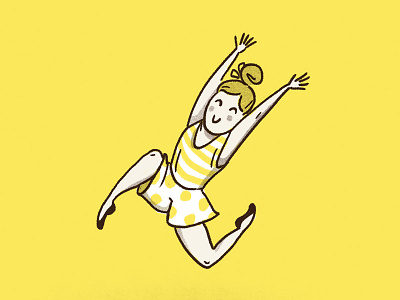 Summertime cute digital illustration girl illustration jump polka dots summer sweet yellow