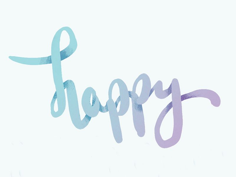 Happy script type typography blue purple happy birthday happy dimensional type illustration hand lettering gradient lettering