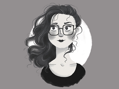 Post-bun Hair black and white cute digital illustration girl glasses hair illustration portrait sketch texture