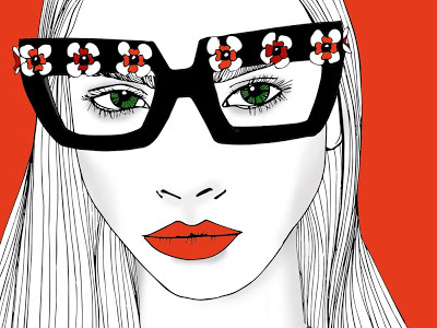 Glasses drawing girl glasses green illustration lips red
