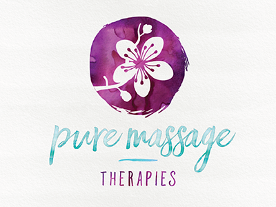 Pure Massage Therapies Logo-Final 1 cherry blossom logo massage mint purple sakura flower script font teal turquoise watercolor