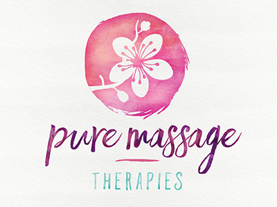 Pure Massage Therapies Logo-Final 2 cherry blossom logo massage mint pink purple sakura flower script font sunset teal turquoise watercolor