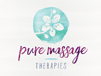 Pure Massage Therapies Logo-Final 3 cherry blossom logo massage mint purple sakura flower script font teal turquoise watercolor
