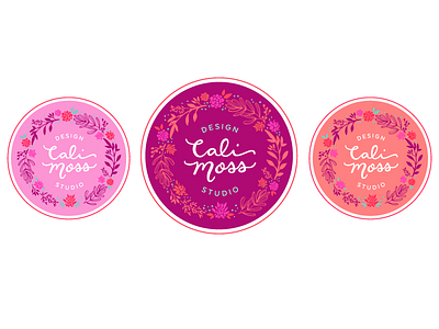 Cali Moss Design Studio Logo options badge logo bright pink coral floral logo floral wreath hand lettering logo mint modern calligraphy orange pink purple