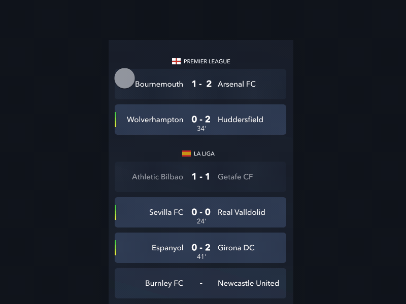 Livescore Transition invision app sports soccer football transition stats livescore invision studio