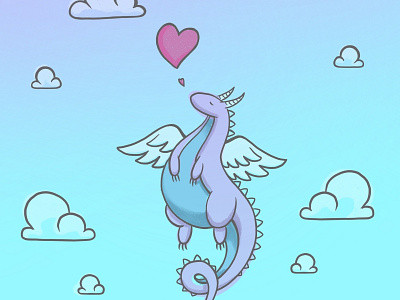 Dragon Valentine clouds digital color dragon drawing fantasy flying illustration love procreate purple sky valentine day