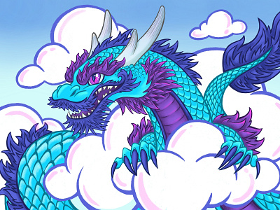 Sky Dragon clouds digital color dragon drawing fantasy flying illustration