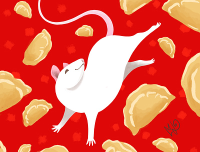 Year of the Rat 🐀🎊 chinese chinese new year digital color digitalart drawing dumplings fantasy illustration procreate rat red