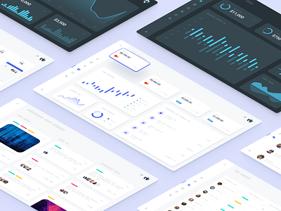 Desktop UI – Light & Dark banking blue chat crm dark dashboard design desktop fake finance kanban messenger mockup no text saas skeleton ui