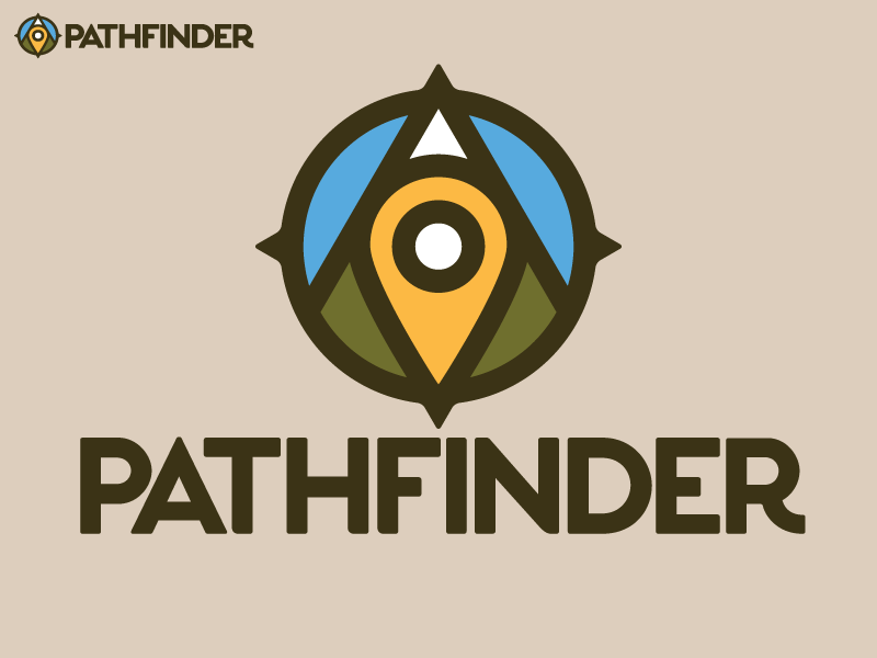 Pathfinder logo compass gps logo mark mountains thick lines