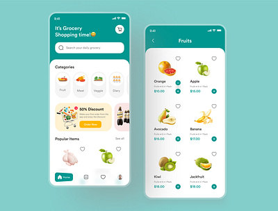 Grocery Shopping App design food app green color green ui grocery grocery app grocery shopping app minimal mobile mobile ui shopping app ui