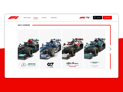 Formula 1 UI Design - Liveries branding cars design formula one graphic design motorsport ui ux web web design website