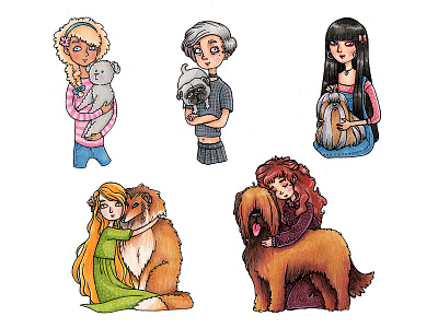 Dogs & their owners art artbysambass dog drawing illustration kawaii marker sketch traditional art traditional drawing