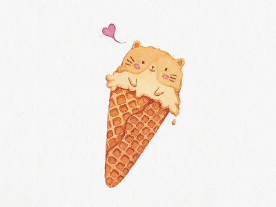 Yum-Yum art cat character design ice cream illustration kawaii kitten kitty sweet traditional art traditional drawing watercolor watercolor art