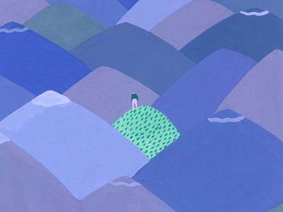On a Hill acrylic gouache illustration nature painting