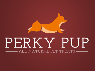 Perky Pup Logo corgi dog food gourmet graphic logo natural orange organic packaging red treat