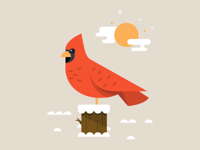 Cardinal bird birds illustration red sun winter