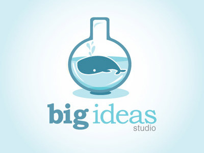 Big Ideas big fish in a little pond big ideas blue branding glass bottle identity illustration logo whale