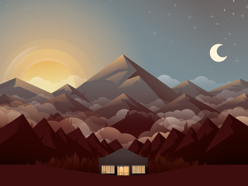 Mountains landscape dribbble meetup illustration mountains landing page footer sun moon clouds