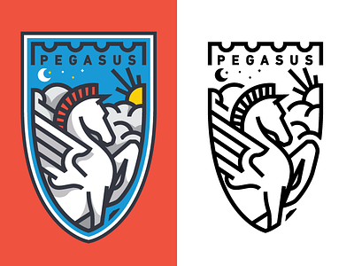 Pegasus clouds illustration logo mark pegasus sun