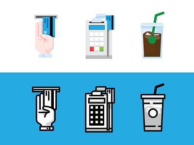 Cash money and drinks card cash coffee credit icons illustration money