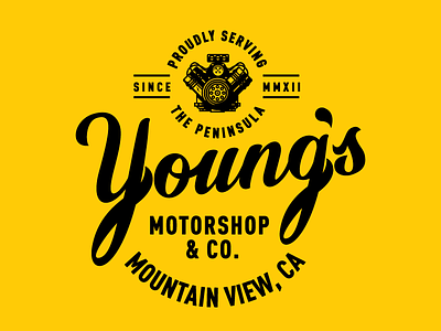 Young's engine handmade illustration logo mark type